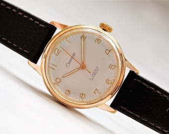 Exclusive Vintage FRENCH Gents Watch CHATEAU 17 jewels 1960's - gold plated , Dress watch, VINTAGE French Jewelry, Men's Wrist Watch