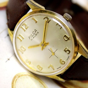 Swiss men&#39;s watch FILCA, 17jewels 1960s, Vintage watch, Swiss made watch, Mechanical watch, Men&#39;s vintage watch, Leather watch, Men&#39;s gift