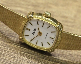 Vintage DAMENUHR AVIA, Damenuhr 1990's - vergoldet, Kleideruhr, Damenarmbanduhr, Schweizer Uhr, Geschenk Frauen, klassische Uhr