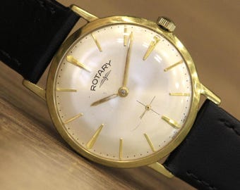 Reloj rotatorio vintage, movimiento P330 de fabricación suiza, 17 joyas, cuerda manual, caja dorada, reloj de vestir minimalista clásico, revisado, década de 1960