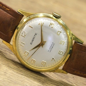 SWISS Vintage men&#39;s watch &quot;EVERITE&quot; - 1960&#39;s, Cal ETA 1070, 17 Jewels, Swiss watch, mechanical watch, Men&#39;s Watch, Unique Wrist watch.