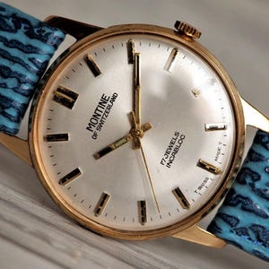 SWISS MEN&#39;S WATCH Montine Of Switzerland, 17jewels-1960s, Mechanical Watch-st 96, Leather Watch, Swiss made Men&#39;s Watch, Men&#39;s Vintage Watch
