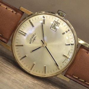 Vintage &quot;ROTARY&quot; Automatic Watch, 21 Jewels, AS 1950/51 Swiss Movement, 33mm Case, Date, Gold Plated, 1960s Men&#39;s Dress Watch