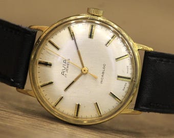 Classic Vintage Swiss Watch "AVIA", 17 Jewels, Manual Wind, 1950s–60s, Gold-Tone Case, Incabloc, Swiss Made