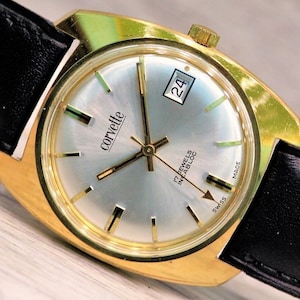 VINTAGE SWISS watch &quot;Corvette&quot;-1960&#39;s, Cal. SGT 100, 17Jewels, sweep second, Swiss watch, Mechanical watch, Men&#39;s Watch, Unique watch