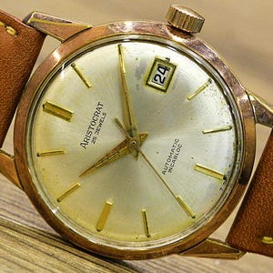 AUTOMATIC Swiss Watch &quot;ARISTOCRAT&quot;, 25 Jewels, SWISS watch, Men&#39;s vintage watch, Wrist Watch 1960s, Mechanical Leather Watch, Dress Watch.