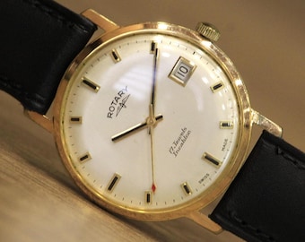 Vintage "ROTARY" Manual Wind Watch, SWISS Made 17 Jewels, AS 1900/01 Movement, Gold-Tone Case, Date Window, Serviced Classic Dress Watch