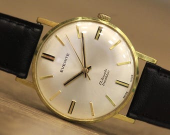 montre suisse vintage « EVERITE » - années 1960, 17 rubis, remontage manuel, montre habillée pour homme, boîtier doré, antichoc Incabloc, fabrication suisse