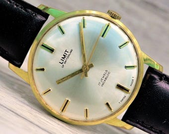 SWISS Men's Watch Limit of Switzerland, 17 jewels - 1980s, Mechanical Watch Cal. FHF ST 97, Leather Watch, Swiss made Watch, Vintage Watch