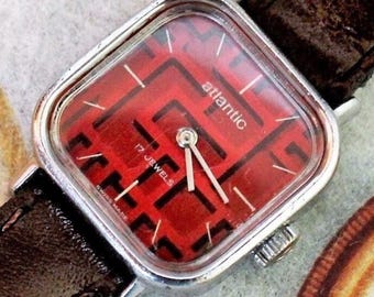 Ladies Swiss Watch ATLANTIC-17 jewels, Mechanical Swiss Watch, Vintage Watch, Wrist Watch, ATLANTIC Watch-1970s, Women Watch, Leather Watch