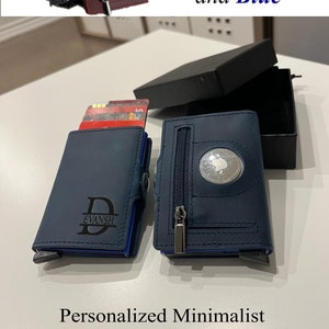 Gepersonaliseerde AirTag-portemonnee - minimalistische pop-upkaarthouder met gegraveerde naam, initialen of handschrift - RFID slanke portemonnee cadeau