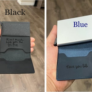 Personalized Fathers Day Gifts,Minimalist Slim Pop Up Genuine Leather Wallet,Magnetic Closure.Handwriting Custom Engraved Unisex Card Holder image 8