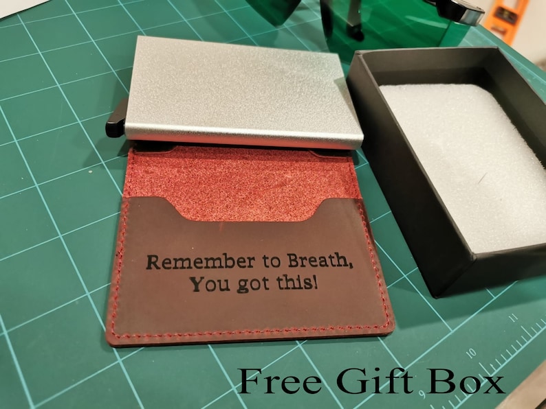 Personalized Fathers Day Gifts,Minimalist Slim Pop Up Genuine Leather Wallet,Magnetic Closure.Handwriting Custom Engraved Unisex Card Holder Red