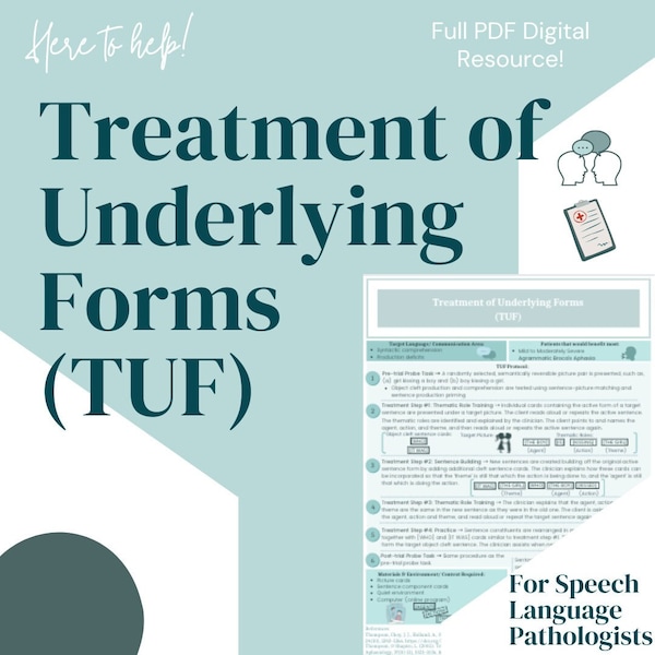 Treatment of Underlying Forms, TUF, Aphasia Treatment, PDF, SLP Resources, Speech Therapy Treatment, Receptive Expressive, Protocol