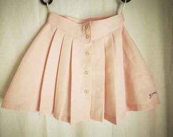 Womens Vintage jaren '90 Pale Pink Geplooide Hoge Taille Mini Skater Rok, maat EUR 34 UK 8 US 4