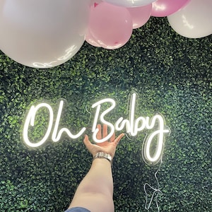 Placa personalizada para chá de bebê, placa de neon para chá de bebê, placa de neon "Oh Baby", placa de neon para revelação de gênero, placa de neon para festa, placa de neon LED, painel de fundo para festa