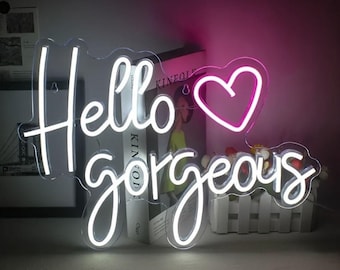Hallo wunderschöne benutzerdefinierte Leuchtreklame, benutzerdefinierte Leuchtreklame, Wanddekor, personalisierte LED Leuchtreklame, Schlafzimmer Leuchtreklame, Salondekor Zeichen, Leuchtreklamen