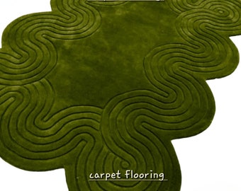 Irregular shape rug green tufted rug premium quality wool handtufted rug for living room bedroom non shedding rug Christmas gift home decor