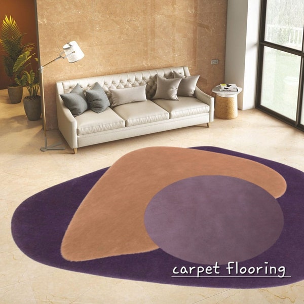 Irregular shape area rug purple tufted rug,modern abstract rug,geometric rug,for livingroom,bedroom hall,kitchen and home decor 5x8,6x9,8x10