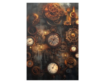 Poster L'art du temps : collage d'une horloge et d'une montre steampunk