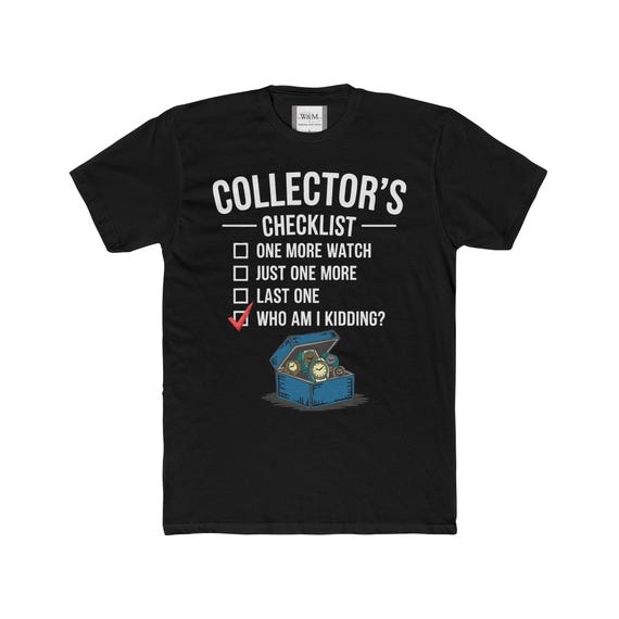 Funny Watch Collector Checklist T-Shirt – Humorous Graphic Design for Watch Enthusiasts, Retro Timepiece Box Art