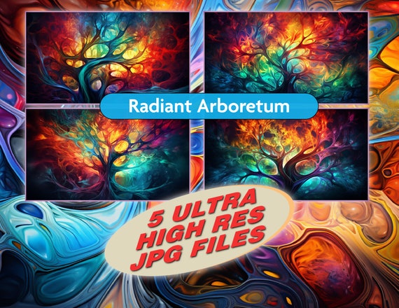 Radiant Arboretum - captivating digital image that brings to life a vibrant tree emanating glorious aura of colors realistic fantasy artwork