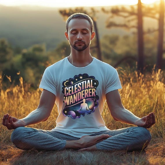 Celestial Wanderer T-Shirt | Meditative Cosmic Design for Yoga & Space Lovers | Galaxy Inspired Tee