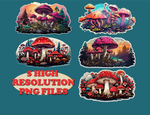 Shroom Symphony: Dancing Toadstools and Harmonious Colors, vibrant sticker graphics colorful  mushrooms perfect for Mushroomcore enthusiasts