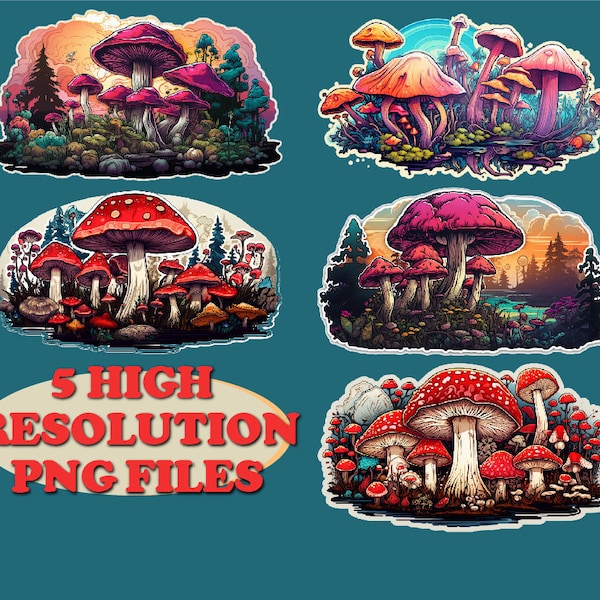 Shroom Symphony: Dancing Toadstools and Harmonious Colors, vibrant sticker graphics colorful  mushrooms perfect for Mushroomcore enthusiasts