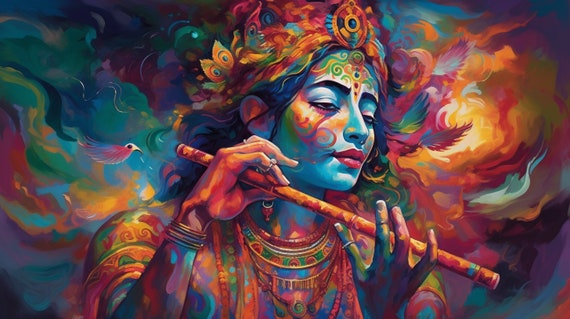 Mystical Images of Hindu God Playing the Flute for Inner Peace and Calming Meditation