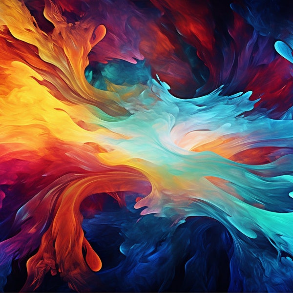 Color Symphony - an abstract painting that captivates with its vibrant water art. fusion of techniques resulting in sharp and vivid colors
