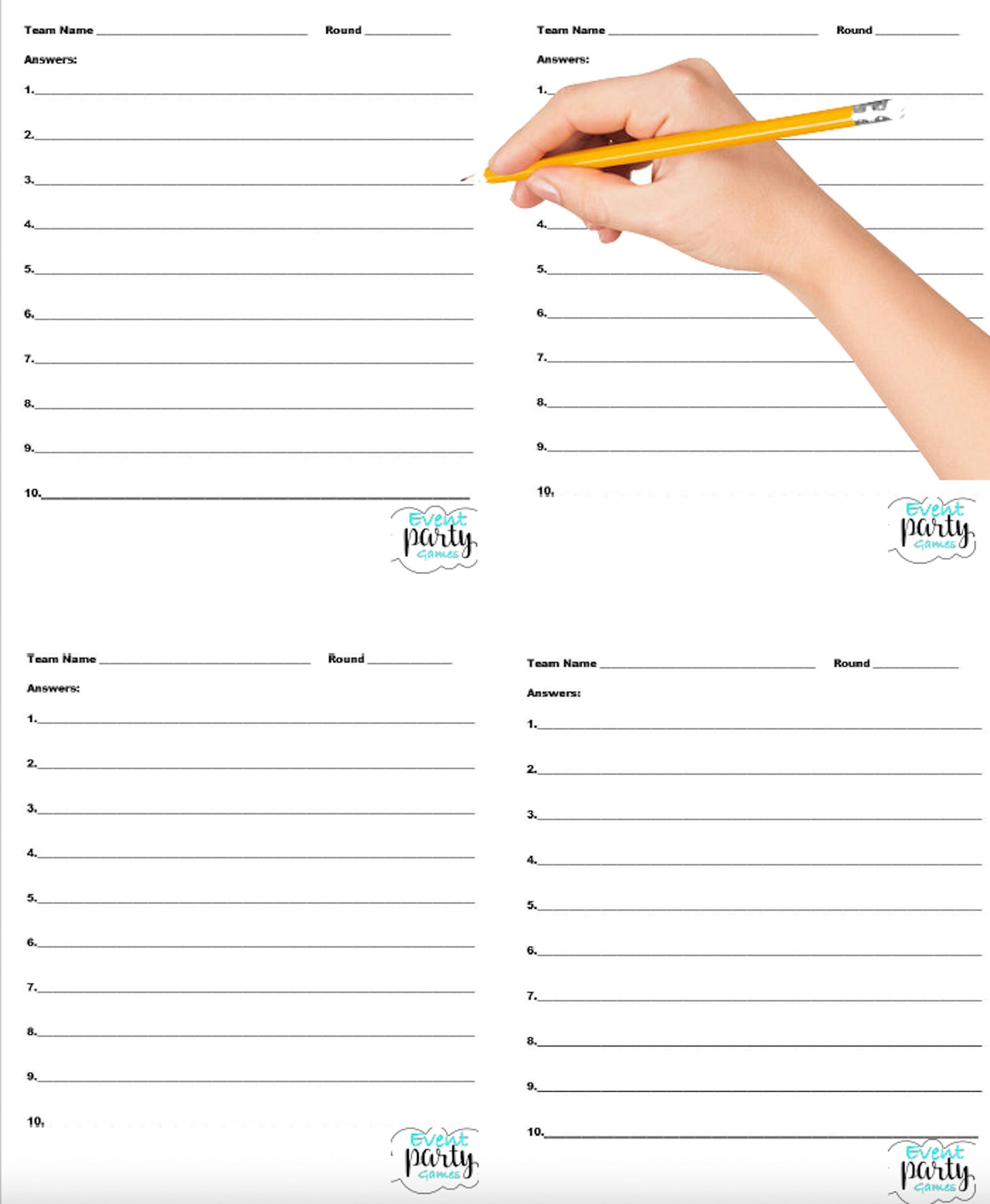 Trivia Answer Sheet-instant Download Quiz Answer Sheet- Pub Trivia ...