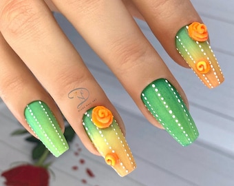 3D Cactus Nails design /trending Nail/Garden Press on Nails/ Spring Nails/3D Flowers