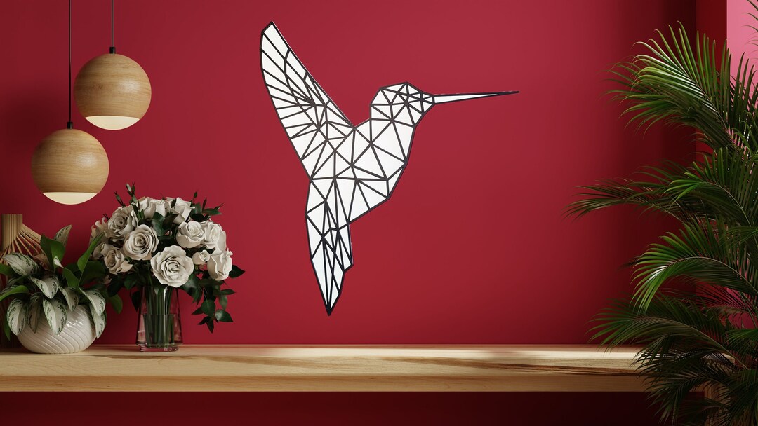 Geometric Hummingbird Wooden Home Decorative, Bird Wall Art, Hummingbird Wall Art, Geometric