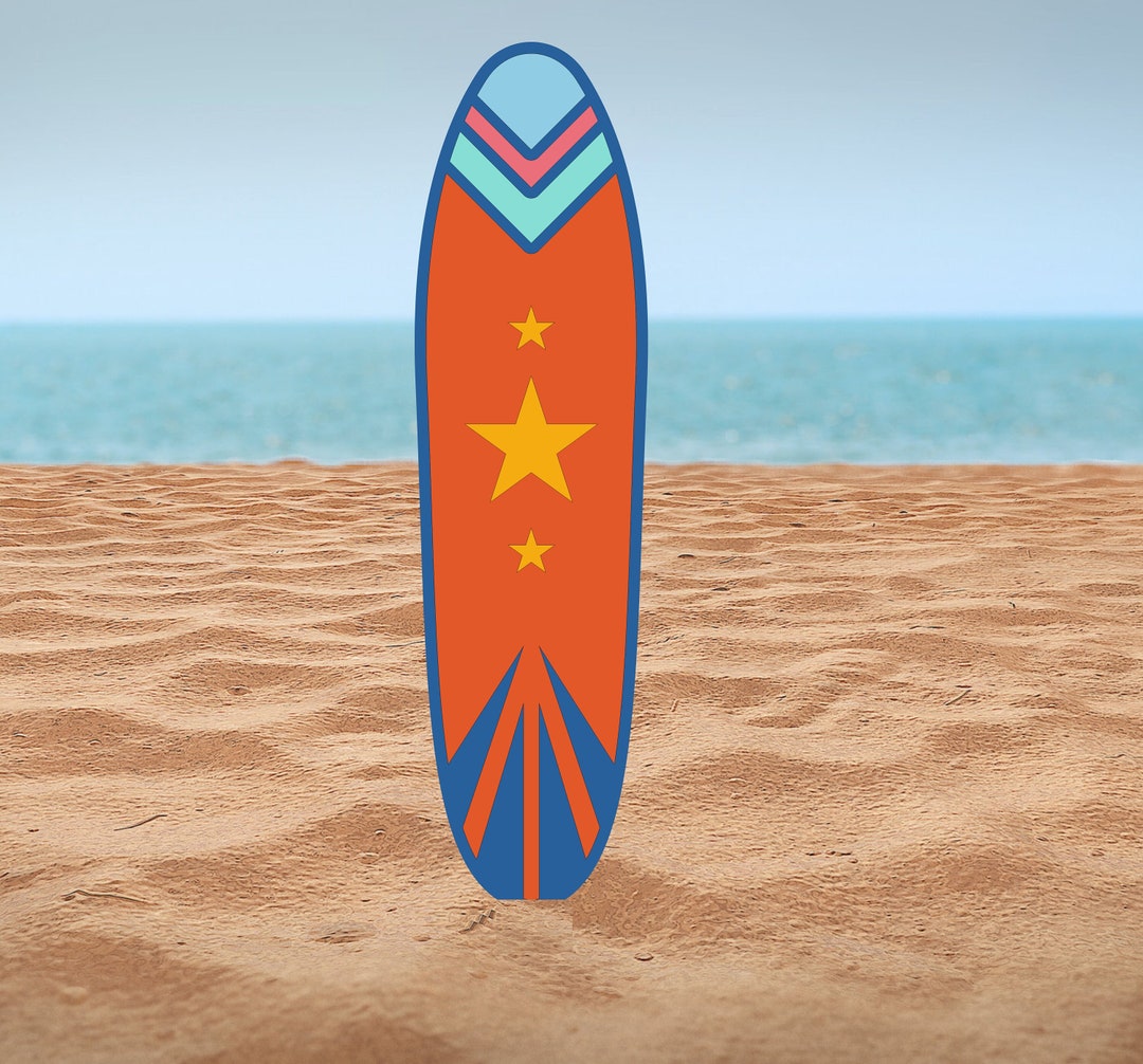 Wooden Surfboard Wall Art With Star Pattern, Unique Wooden Surfboard