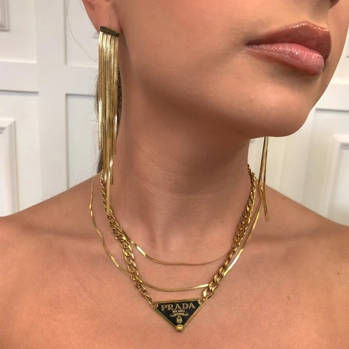 Prada plaque necklace gold