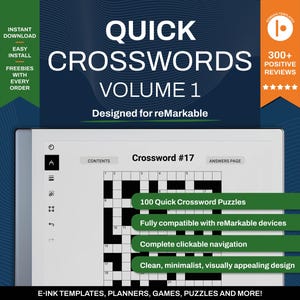 Crucigramas para reMarkable Volumen 1 / Juegos y rompecabezas / Plantilla PDF interactiva / Descarga digital / Con hipervínculos / Para tabletas de tinta electrónica
