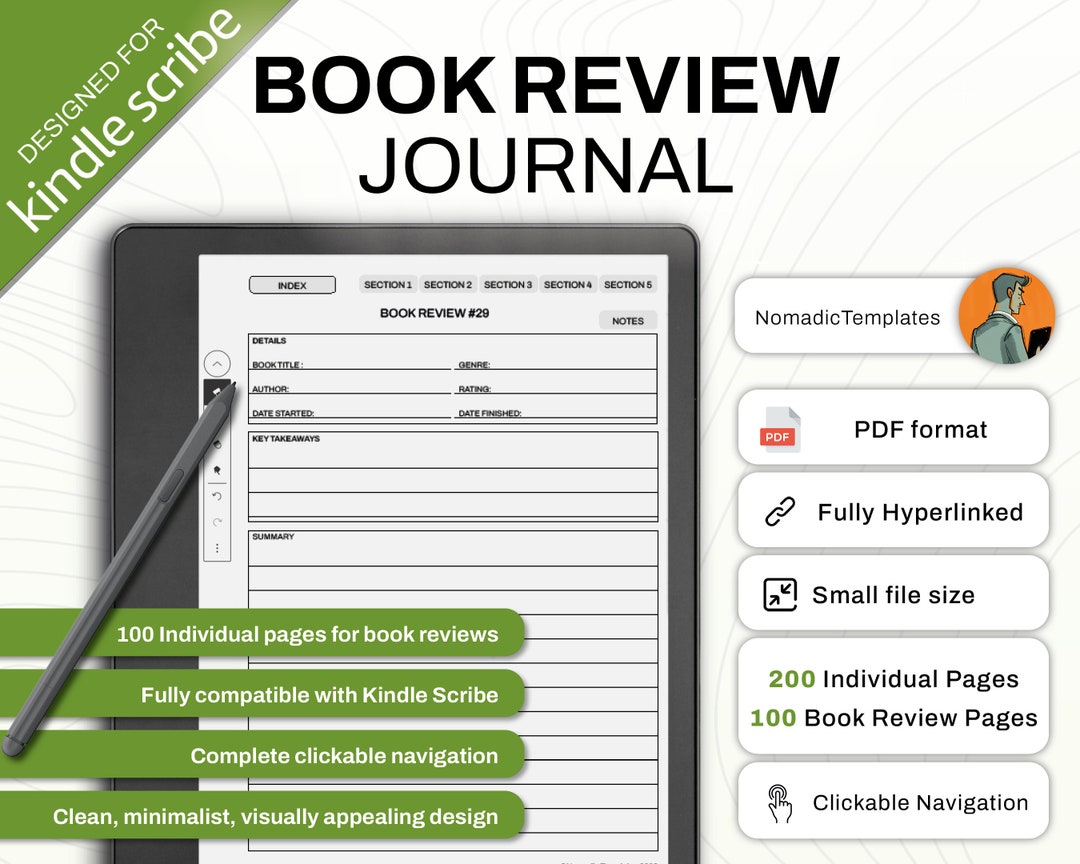 Kindle Scribe Template Kindle Scribe Book Review Journal Reading