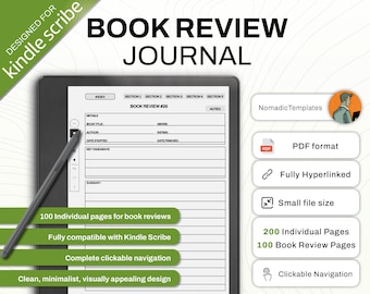 Kindle Scribe Template | Kindle Scribe Book Review Journal | Reading Challenge | Digital Tracker | Interactive PDF Template with Hyperlinks