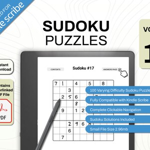 Kindle Scribe Sudoku Tome 1 | Jeux et casse-tête | Modèle PDF avec hyperliens | Téléchargement numérique | | Pour tablette e-ink