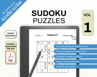 Kindle Scribe Sudoku Volume 1 | Games and Puzzles | PDF Template with Hyperlinks | Digital Download | | For e-ink tablet