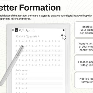 Sample handwriting practice page for Supernote, featuring full sentences for context-based learning.