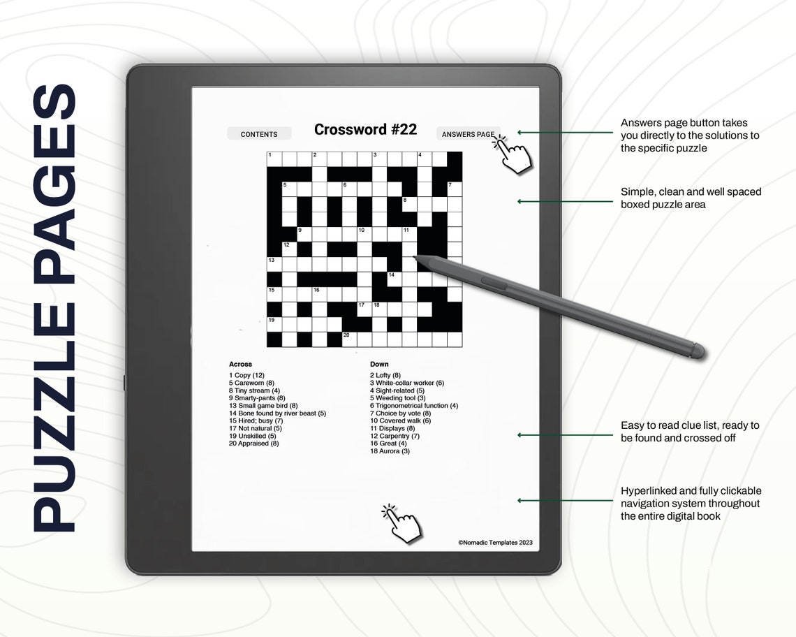 Kindle Scribe Crosswords Volume 1 Games and Puzzles Clickable PDF