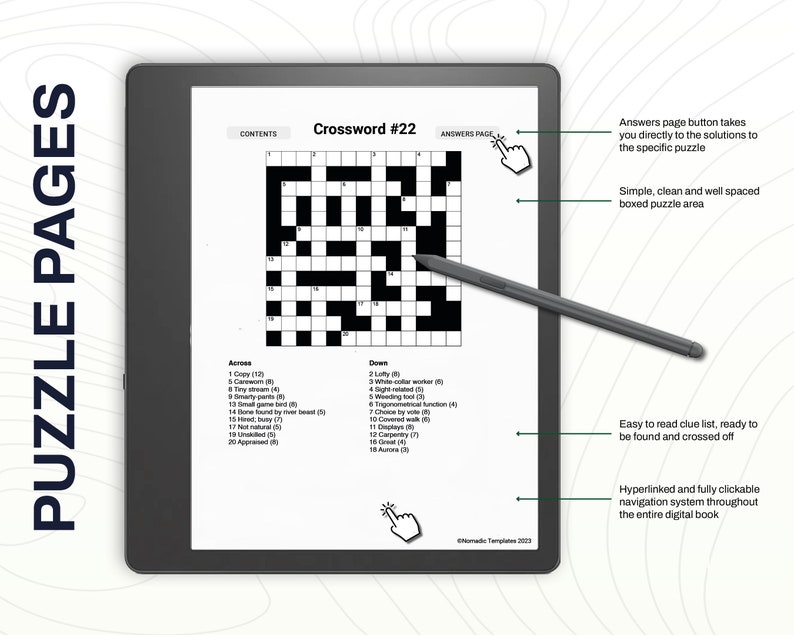 Kindle Scribe Crosswords Volume 1 Games and Puzzles Clickable PDF