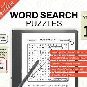 Kindle Scribe Word Search Bundle Volume 1 | Games and Puzzles | Clickable Template | Digital Download for e-ink tablet | Hyperlink PDF