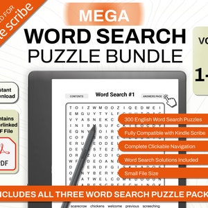 MEGA Kindle Scribe Word Search Bundle Volume 1-3 | Games and Puzzles | Clickable Template | Digital Download for eink tablet | Hyperlink PDF