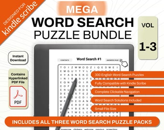MEGA Kindle Scribe Word Search Bundle Volume 1-3 | Games and Puzzles | Clickable Template | Digital Download for eink tablet | Hyperlink PDF