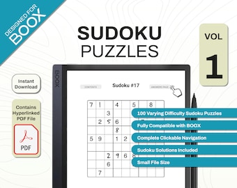 BOOX Sudoku Volume 1 | Games and Puzzles | PDF Template with Hyperlinks | Digital Download | For e-ink tablet