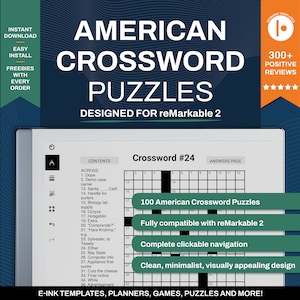American Crosswords for reMarkable | Games and Puzzles | Clickable Template | Digital Download for e-ink tablet | Hyperlink PDF