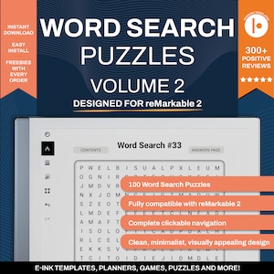 Word Search Bundle 2 for reMarkable 2 | Games and Puzzles | Clickable Template | Digital Download for e-ink tablet | Hyperlink PDF